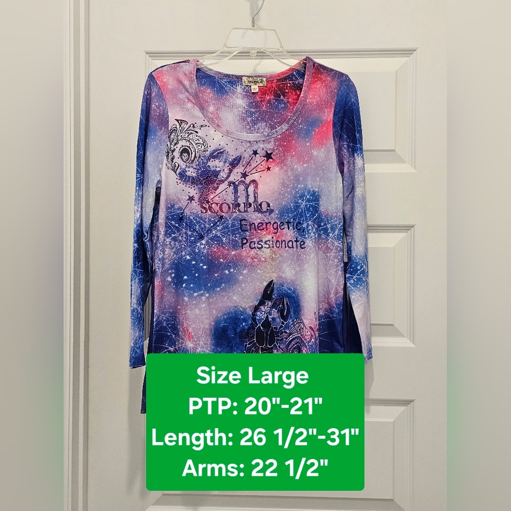 One World Multi-color Scorpio Top, NWT, Size Large